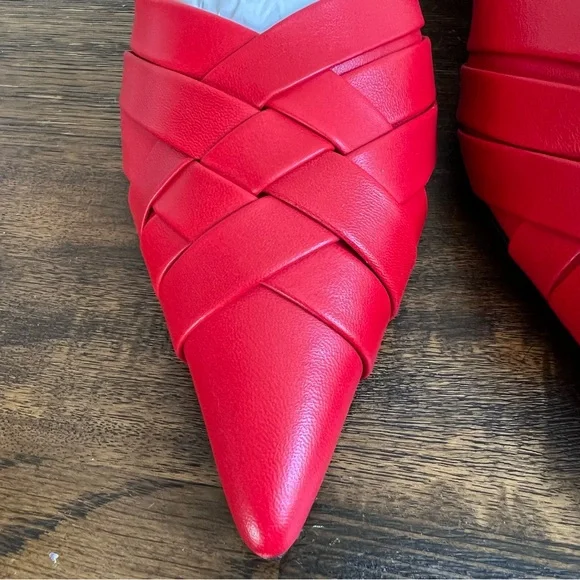 COS Crisscross Strap Premium Nappa Leather Pointed Flats Red EU40 US9 - Picture 11 of 17